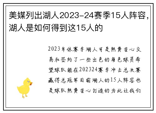美媒列出湖人2023-24赛季15人阵容，湖人是如何得到这15人的